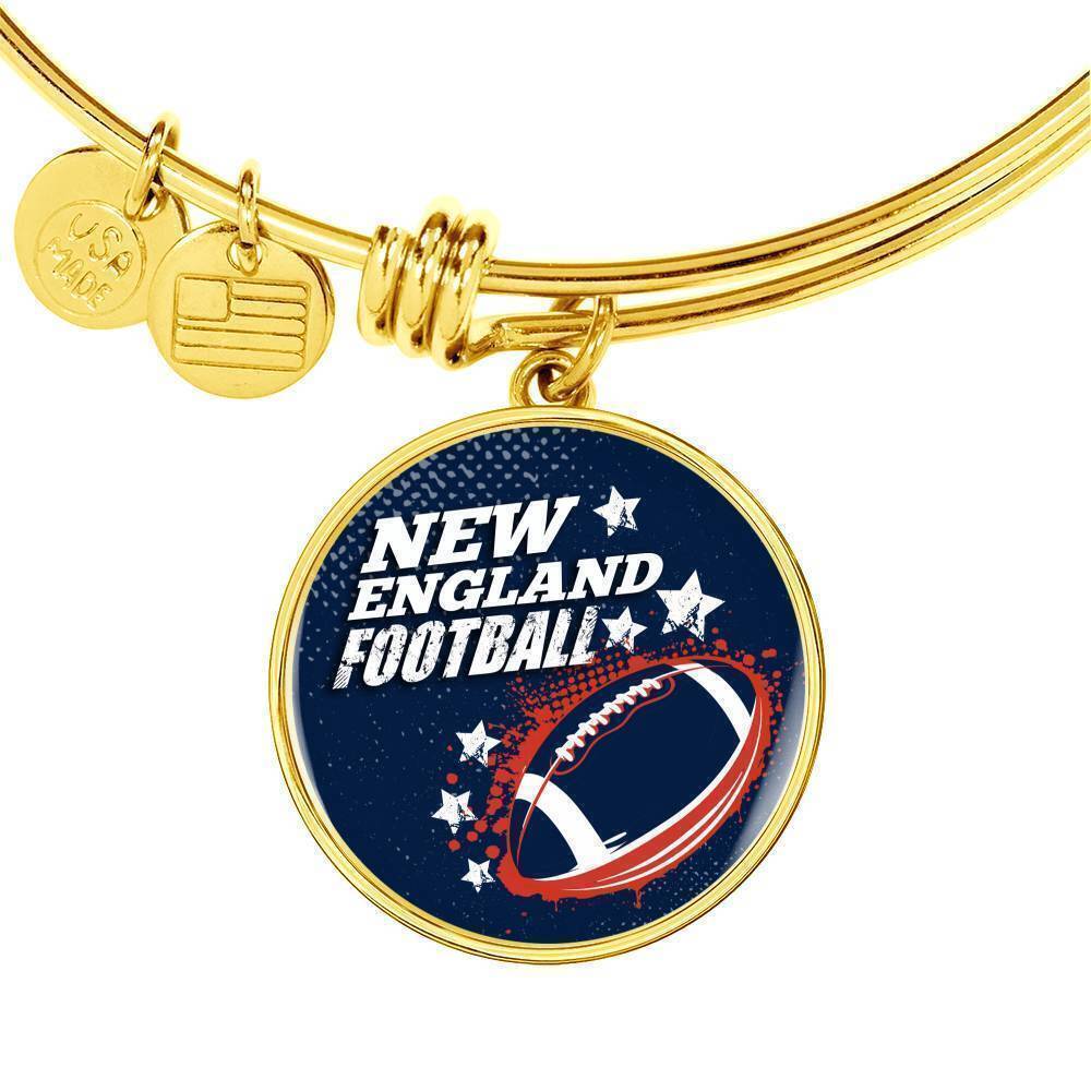 New England Fan Personalized Engraved Gold Circle Bangle Bracelet Custom Name